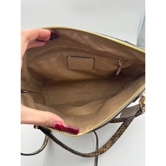 Coach Signature Canvas Leather Satchel Crossbody Tote Bag Beige Brown - Picture 3 of 4